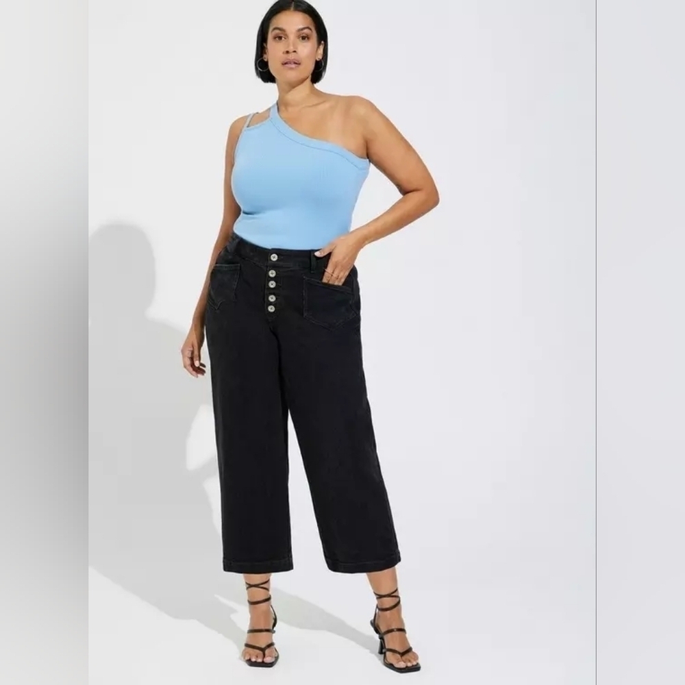 Tory Blue Ribbed One Shoulder Tank - Picture 2 of 12
